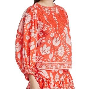Farm Rio Orange and White Floral Neon Jungle Top Size M